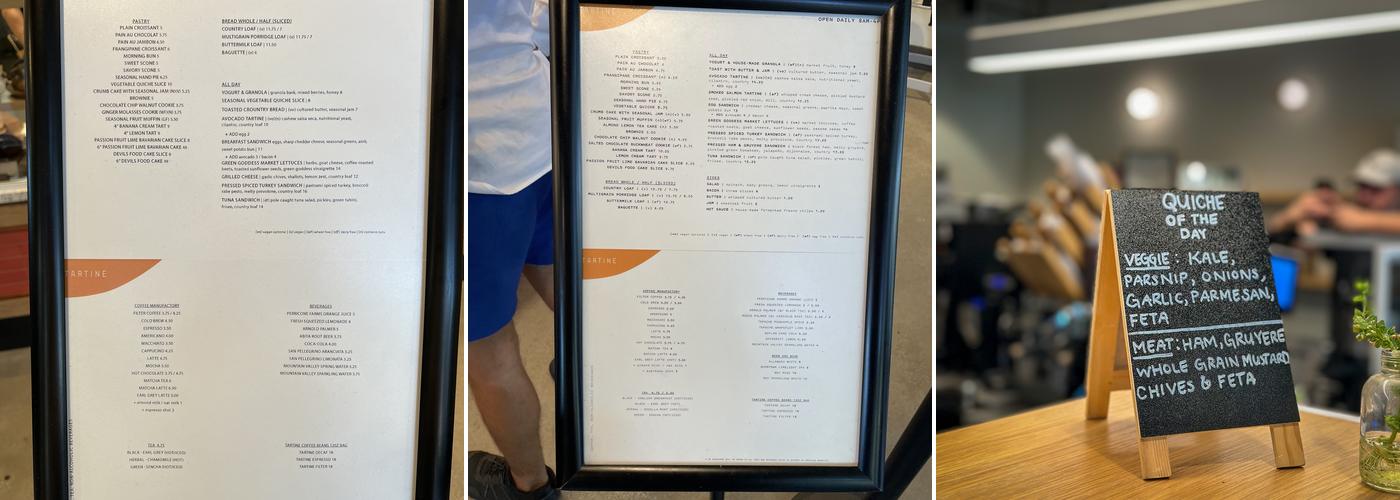 Tartine Pasadena Menu