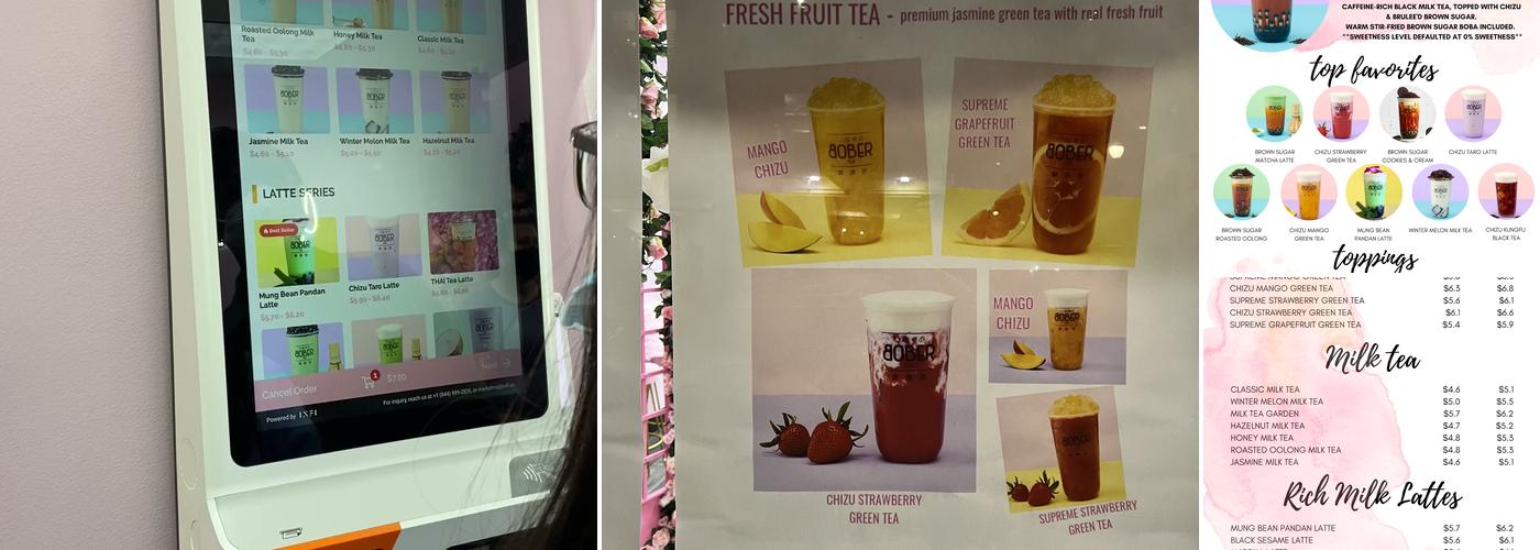 Bober Tea and Mochi Dough Menu