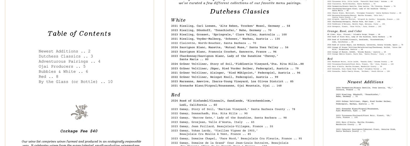 The Dutchess Menu