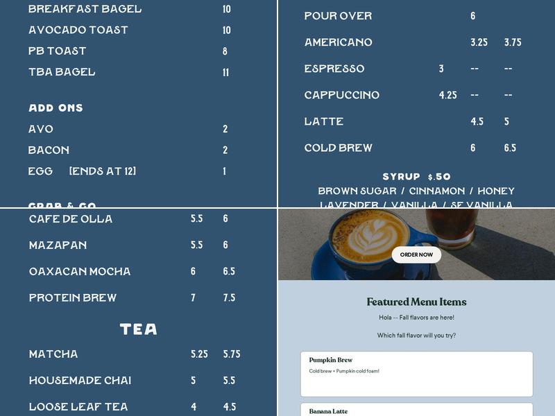 Hola Cafecito Menu