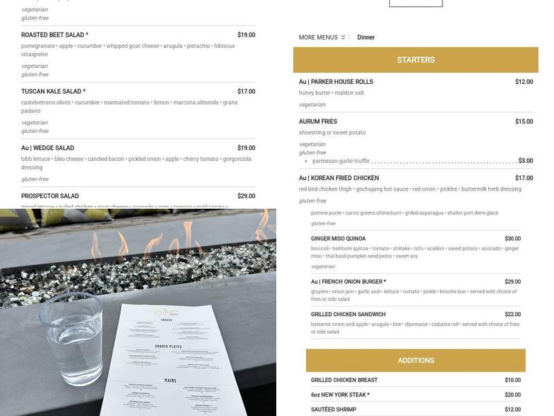 Aurum Food & Wine Aspen Snowmass Menu