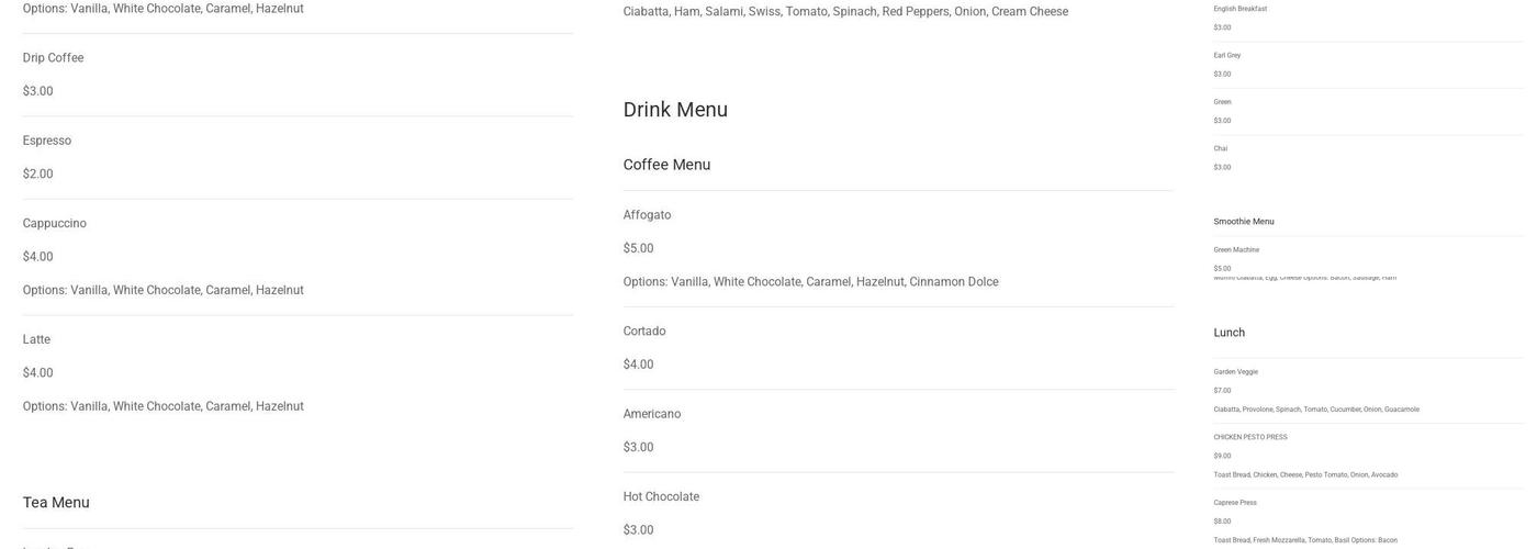 The Polished Bean Menu