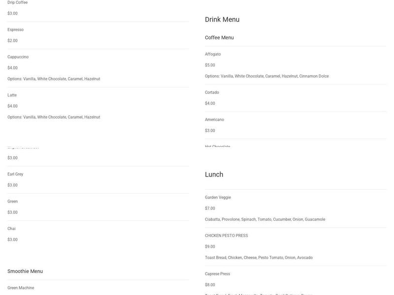 The Polished Bean Menu