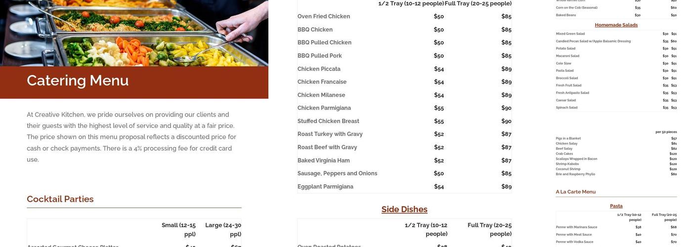 Creative Kitchen and Catering Menu