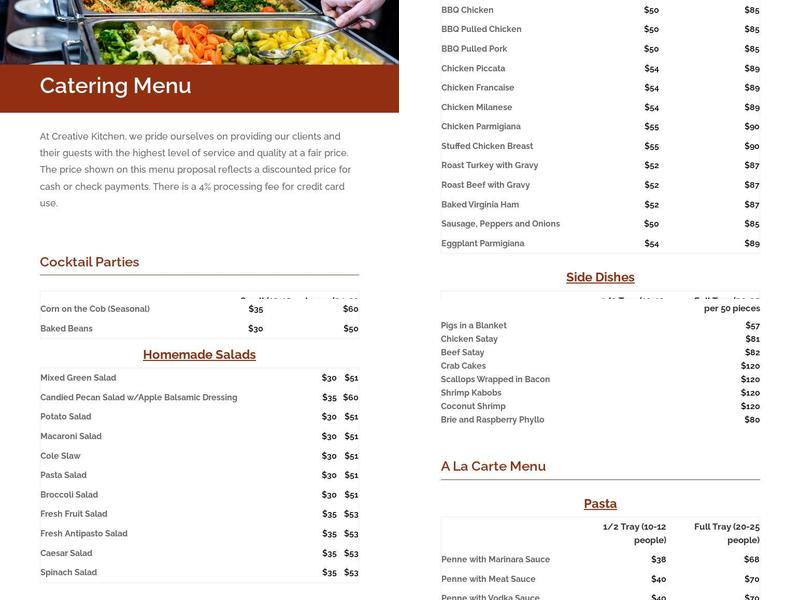 Creative Kitchen and Catering Menu