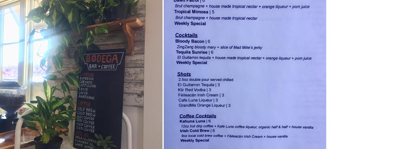 Bodega Bar + Coffee Menu
