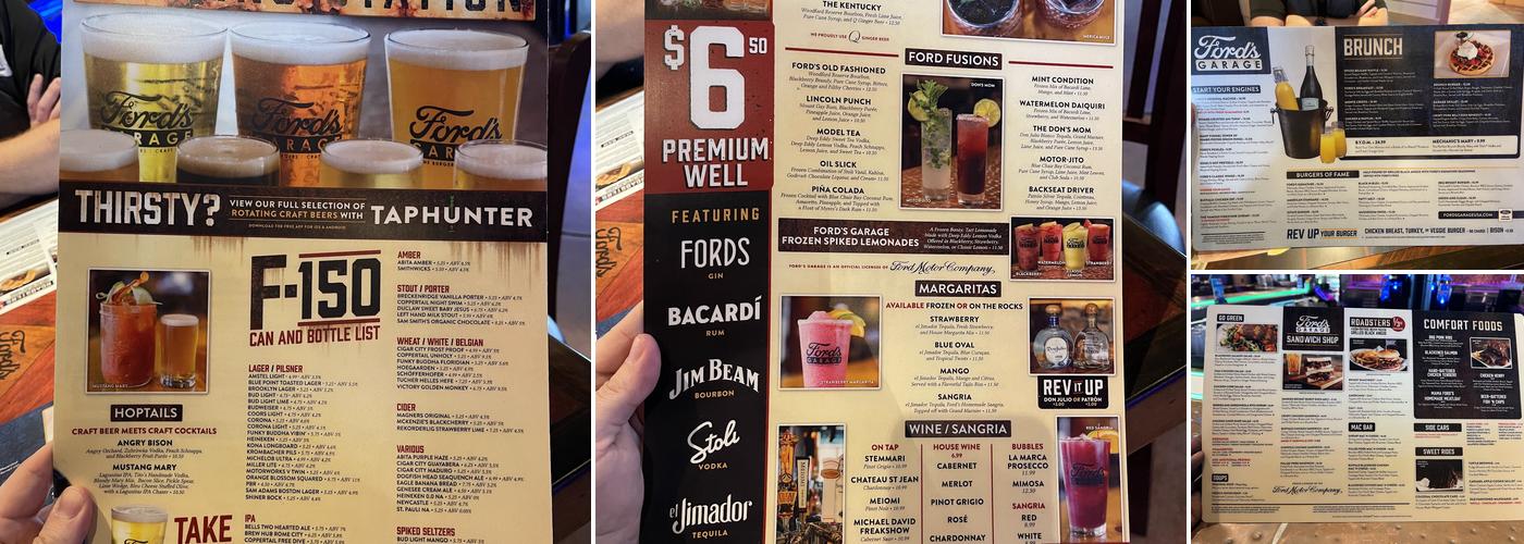 Ford's Garage Hamlin Menu