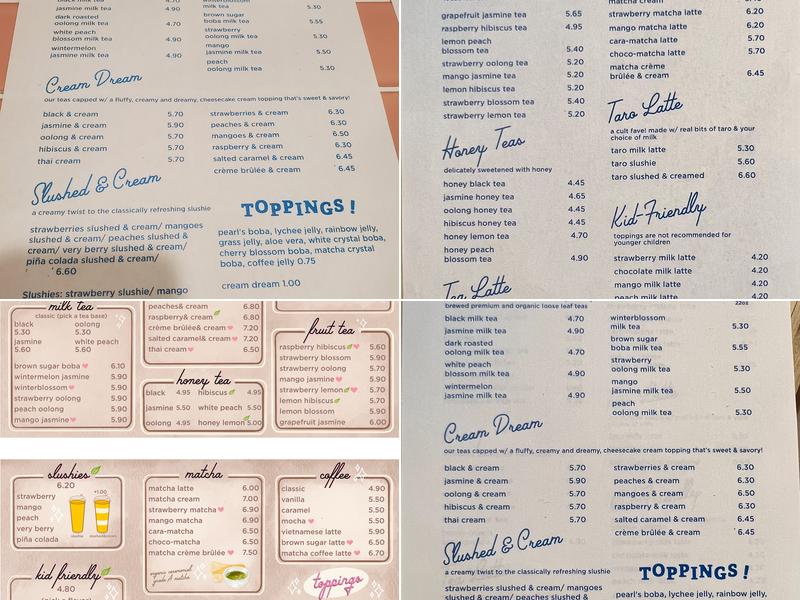 Pearl's Tea - Lawrenceville Menu