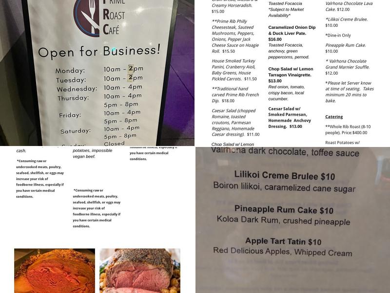 Prime Roast Cafe Menu