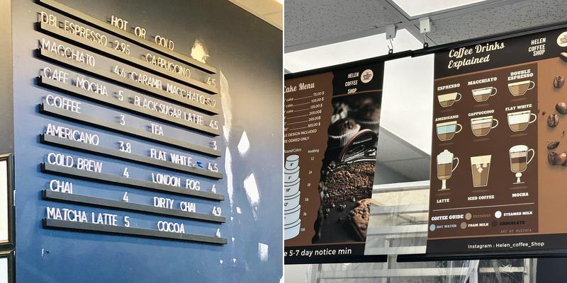 Helen Coffee Shop Menu