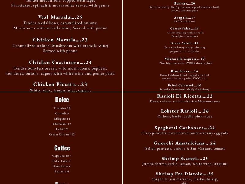 Isabella Restaurant Menu