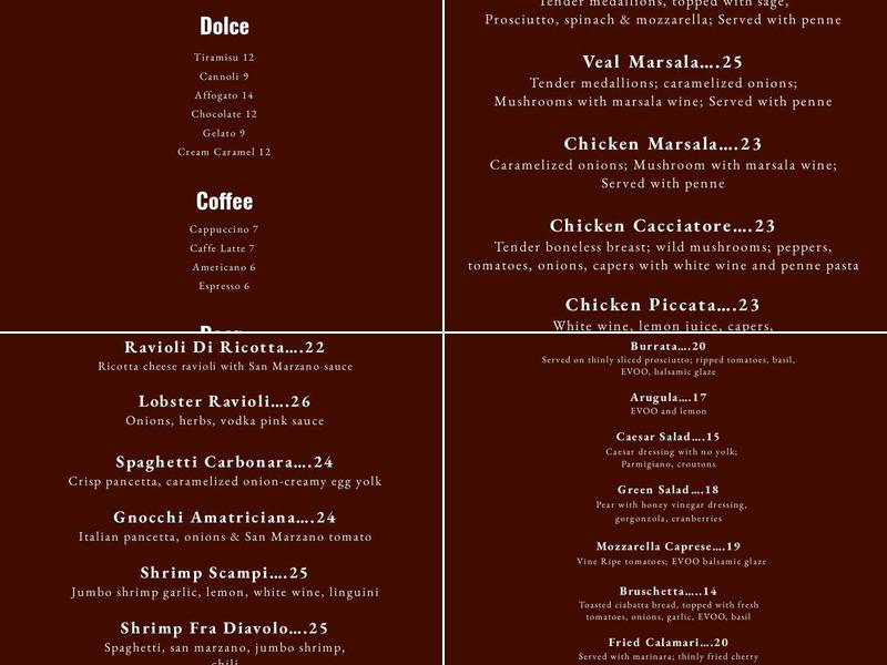 Isabella Restaurant Menu