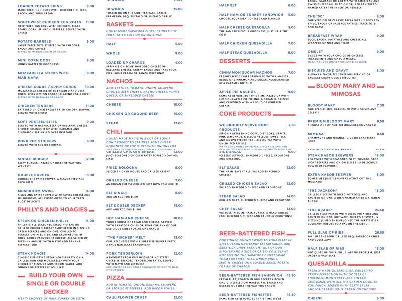 Route 50 Saloon Menu