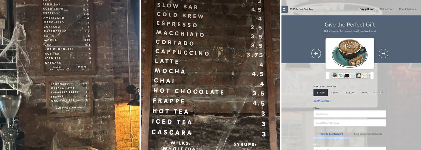 190° Coffee And Tea Menu