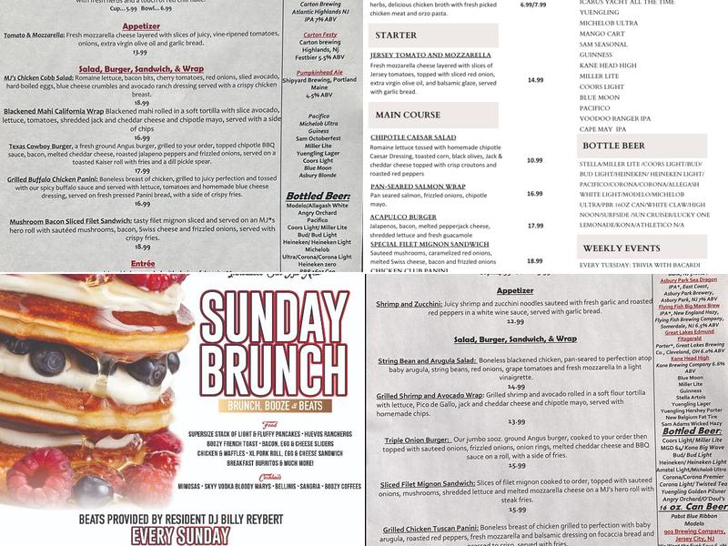 MJ's Restaurant Bar and Grill Long Branch Menu