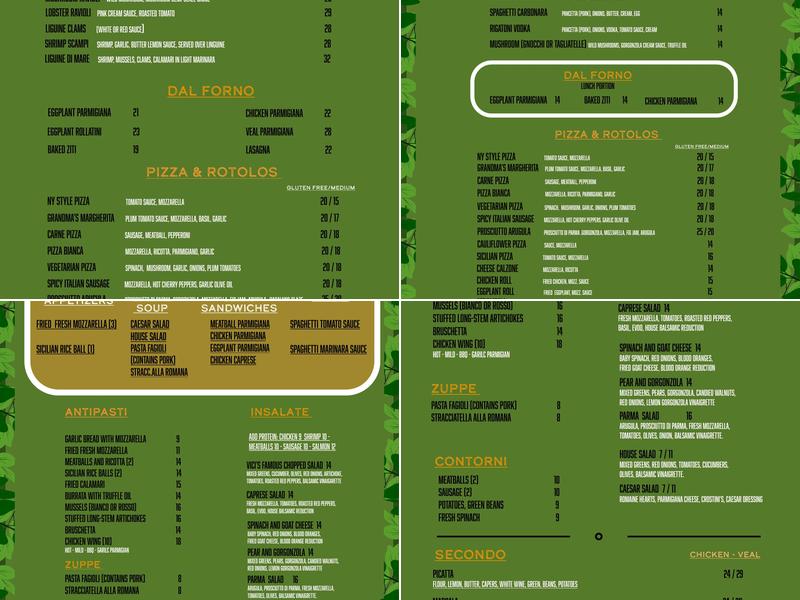 Vici Ristobar Menu