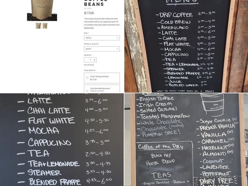 Black Key Coffee Menu