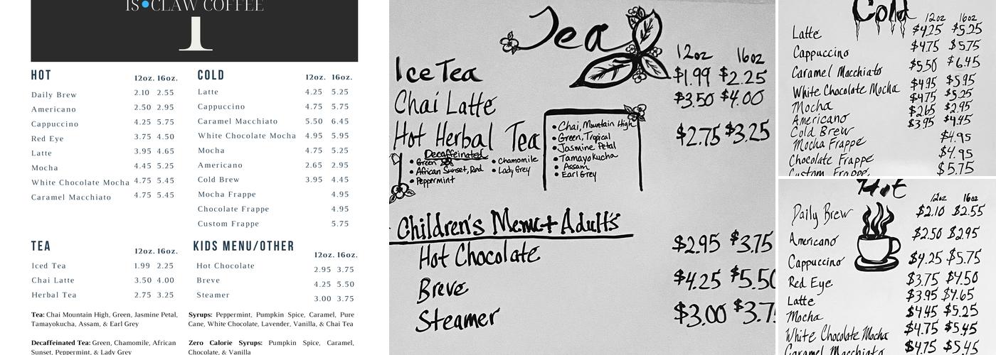 Isclaw Coffee Menu