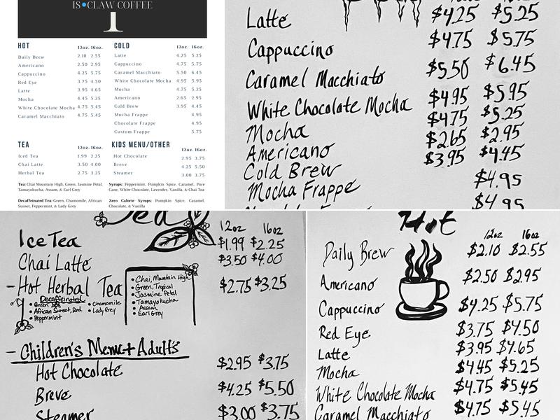 Isclaw Coffee Menu