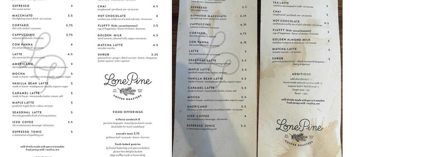 Lone Pine Coffee Roasters Menu