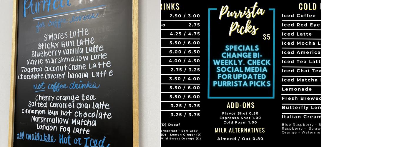 Purrfect Mugs Cat Cafe Menu