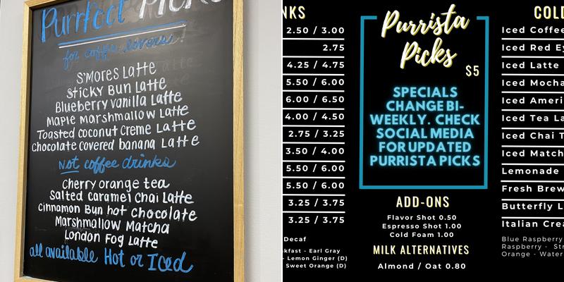 Purrfect Mugs Cat Cafe Menu