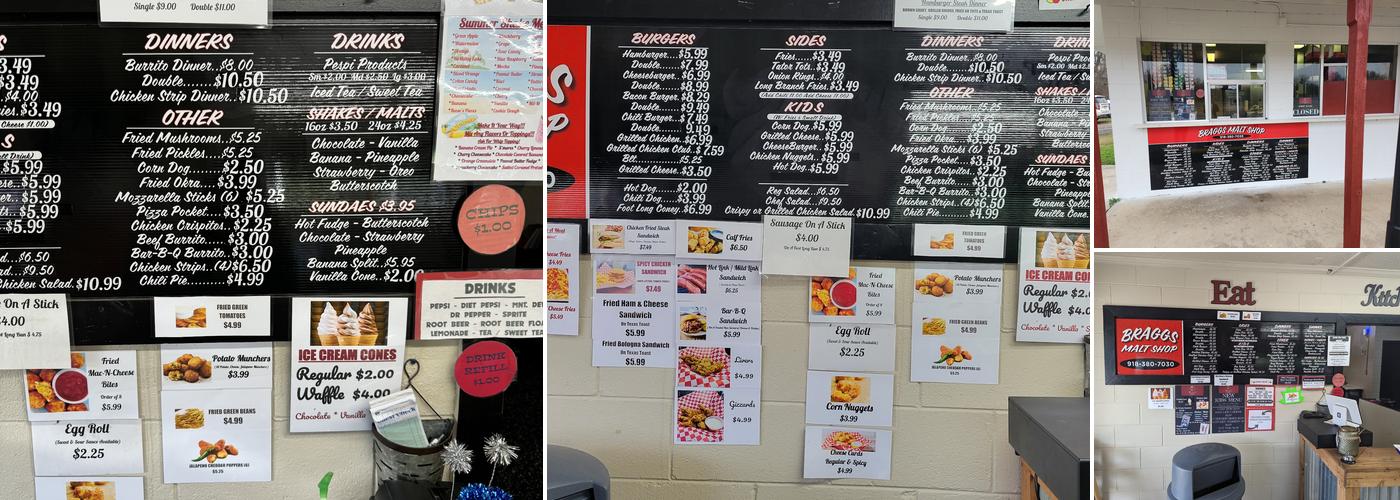 Braggs Malt Shop Menu