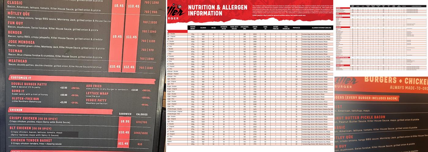 Killer Burger Menu