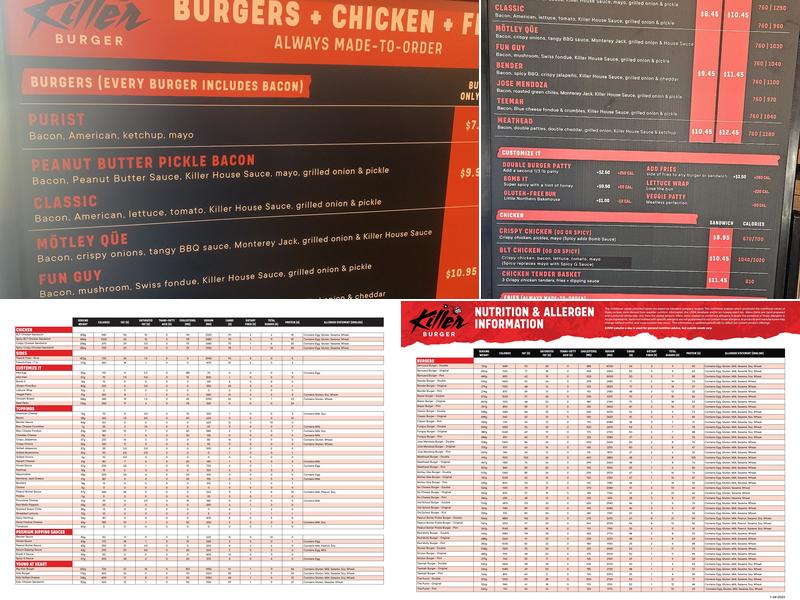 Killer Burger Menu