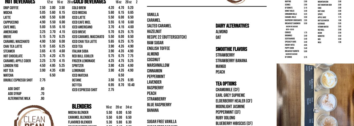 The Clean Bean Menu