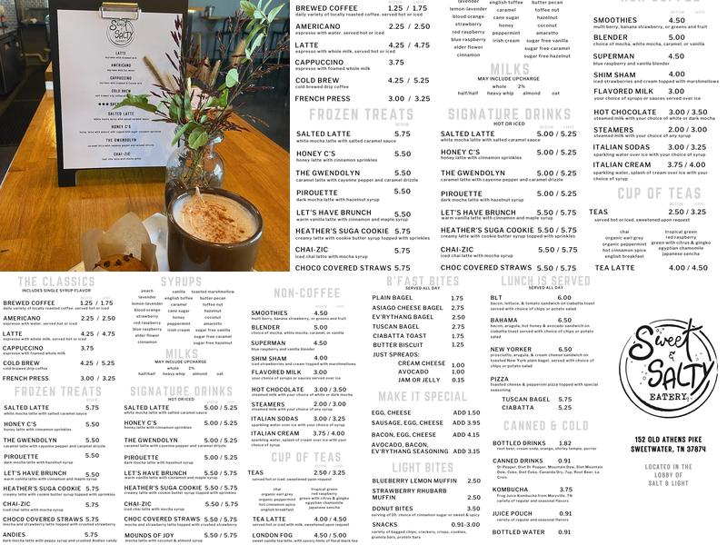 Sweet & Salty Eatery Menu