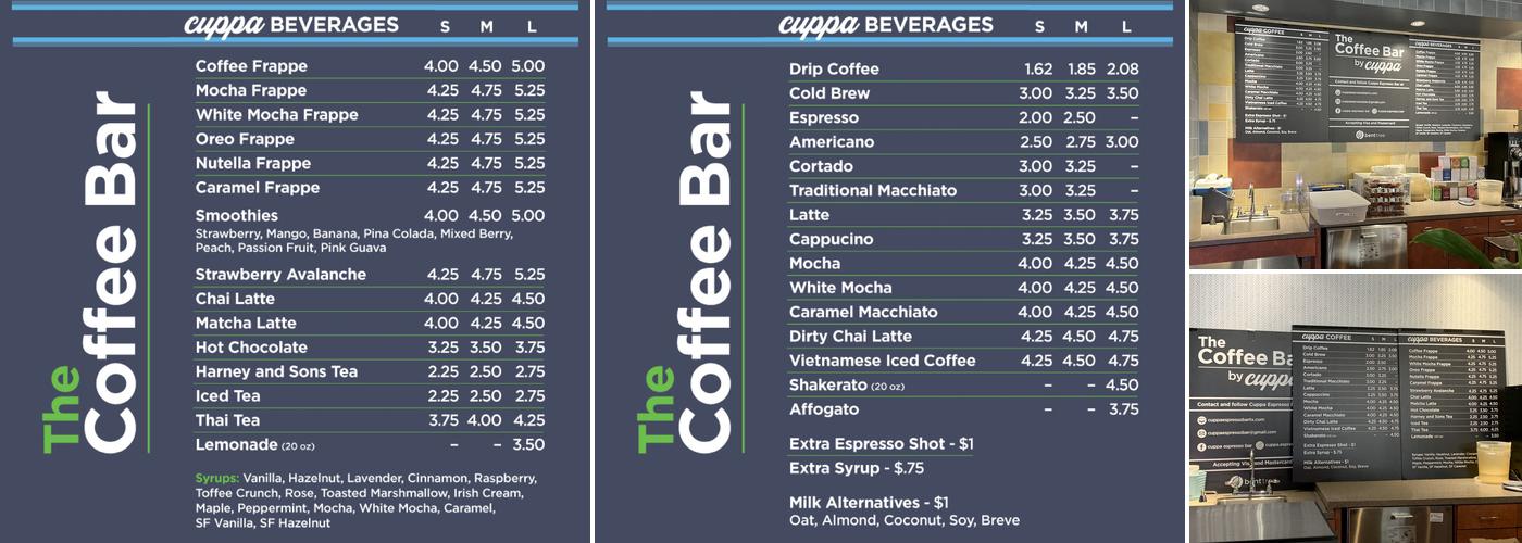 Cuppa Espresso Bar at Bent tree Menu