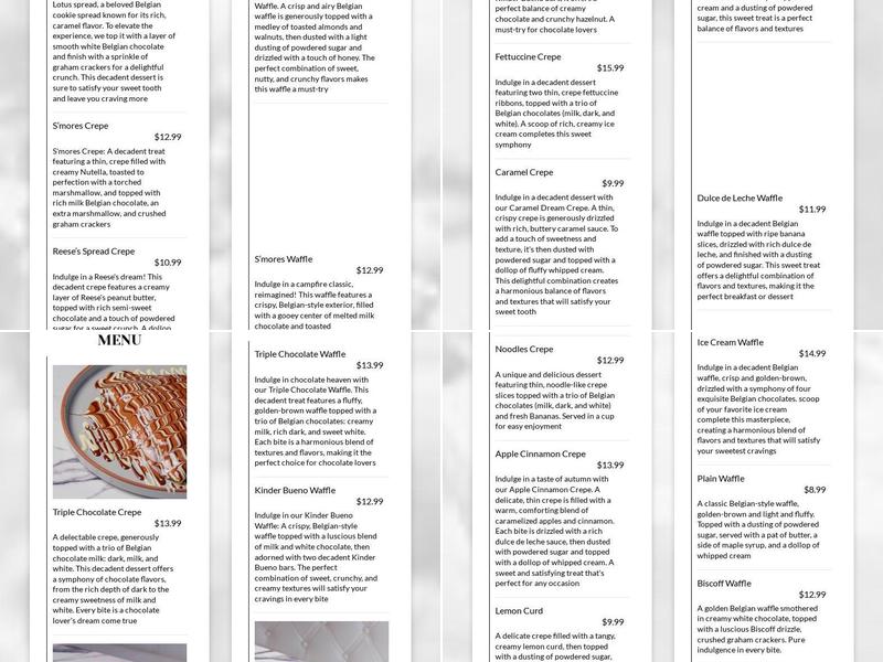 Kaffeinated Crepes and Coffee Menu