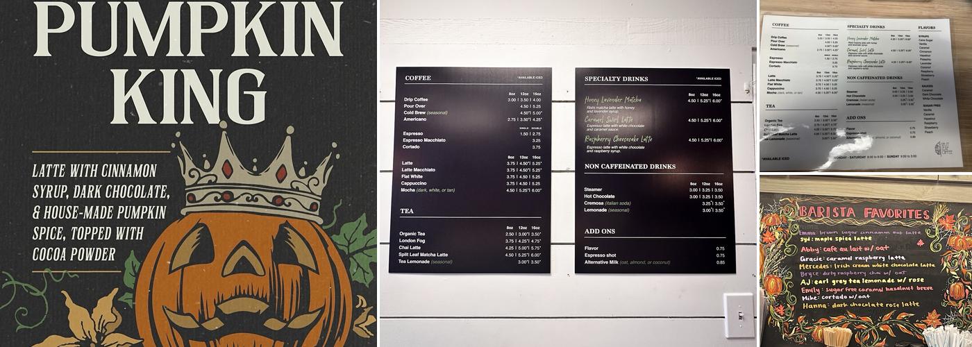 Split Leaf Coffee Menu