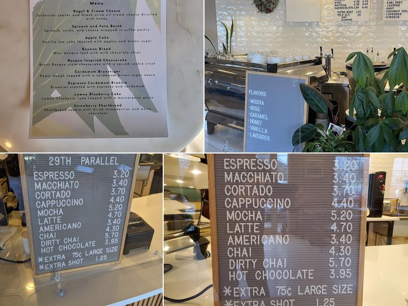 29th Parallel Coffee Menu