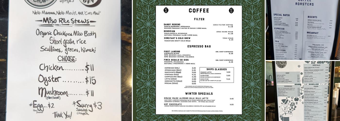 Three Ships Coffee Roasters Menu