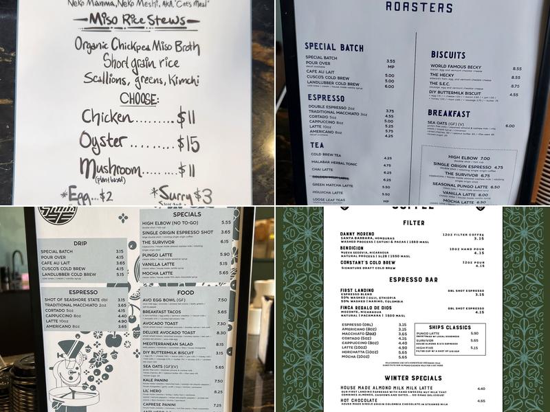 Three Ships Coffee Roasters Menu