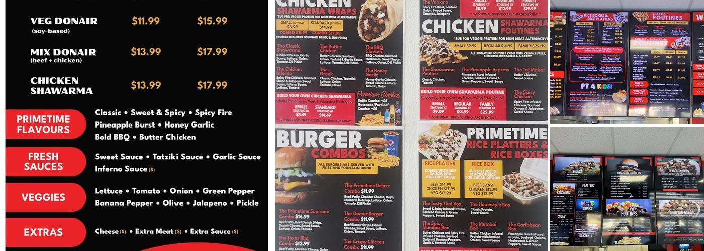PrimeTime Donair & Poutine Menu