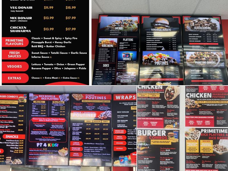 PrimeTime Donair & Poutine Menu