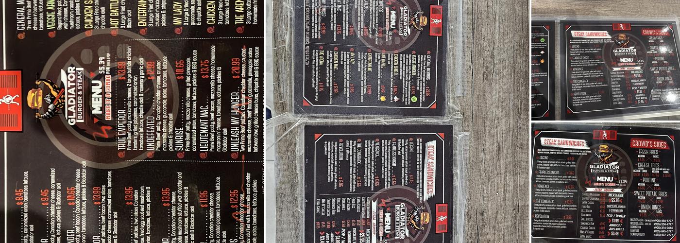 Gladiator Burger Oakville Menu