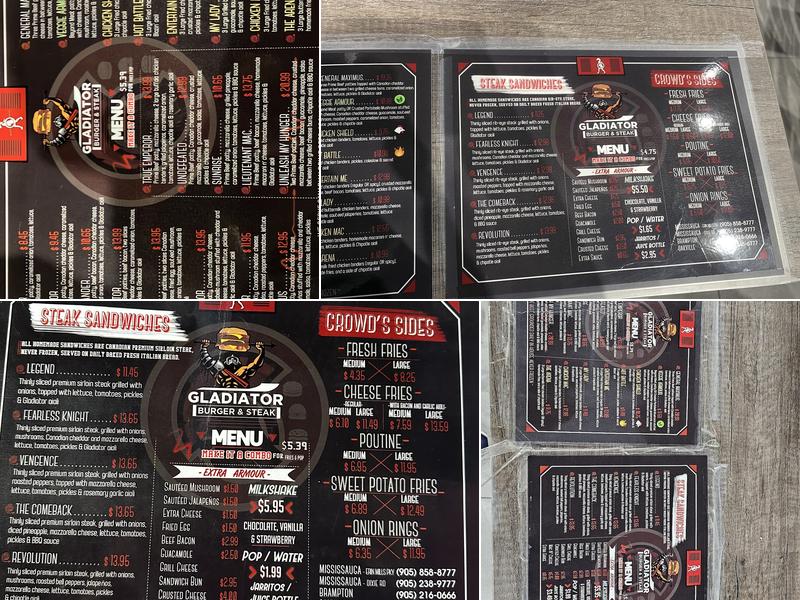 Gladiator Burger Oakville Menu