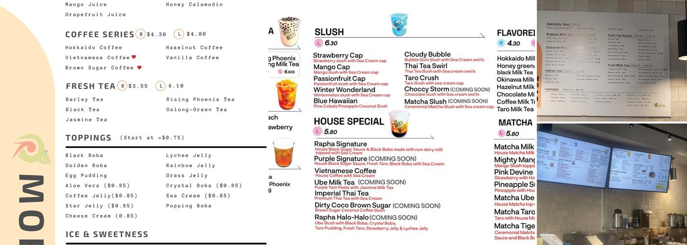 Rapha Tea Boba Tea House Menu
