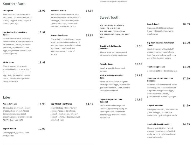 Brunch Snob Menu