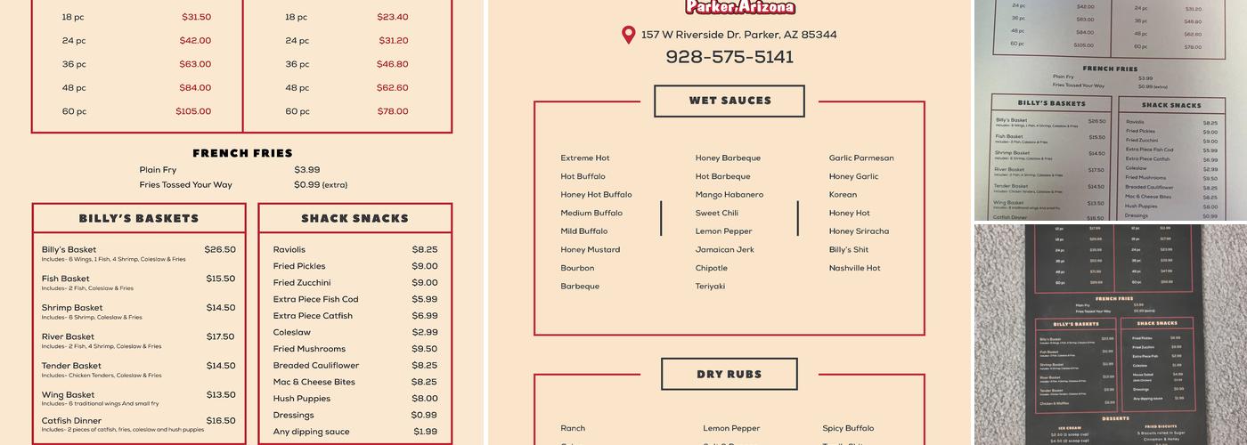 Billy’s Wing Shack Menu