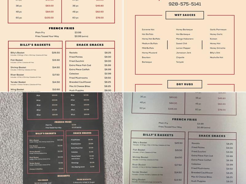 Billy’s Wing Shack Menu