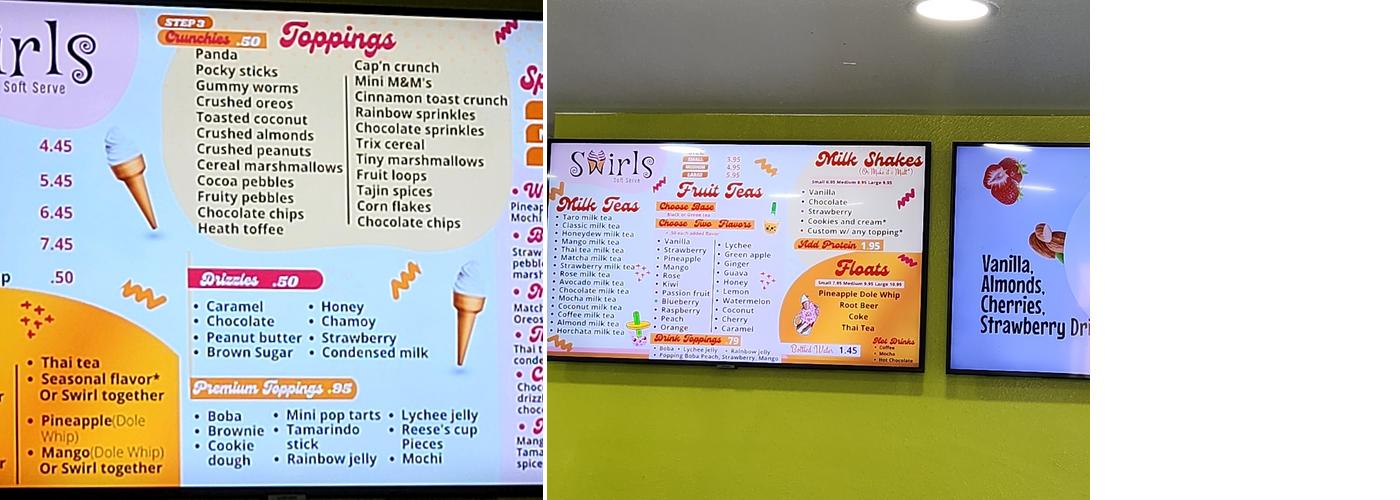 Swirls Soft Serve Menu