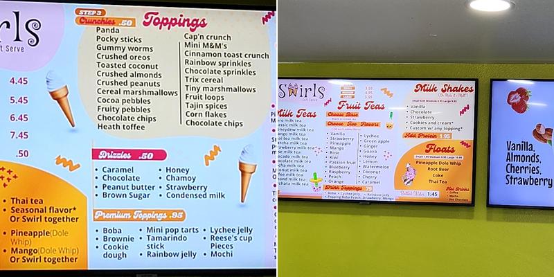 Swirls Soft Serve Menu
