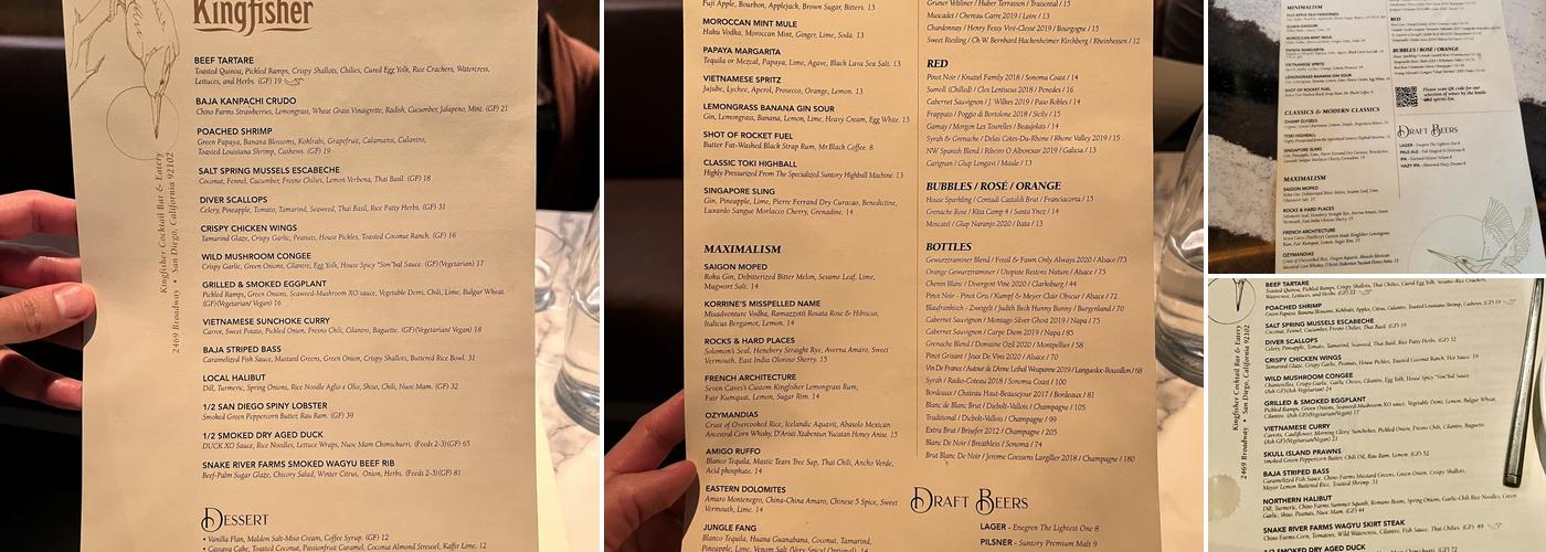 Kingfisher Menu