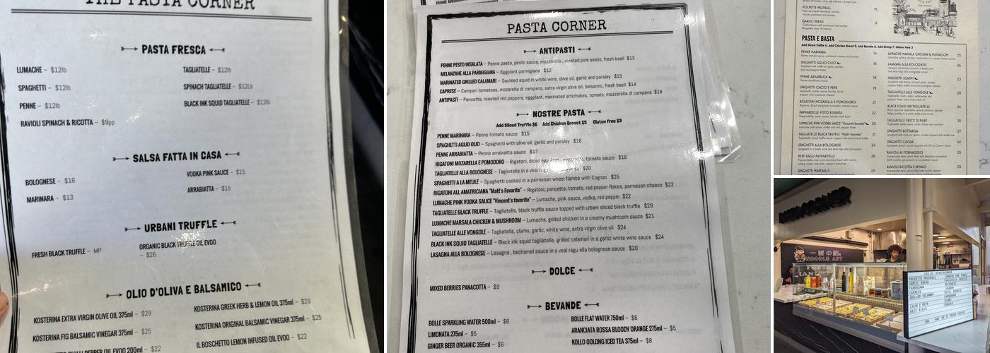 Pasta Corner Menu