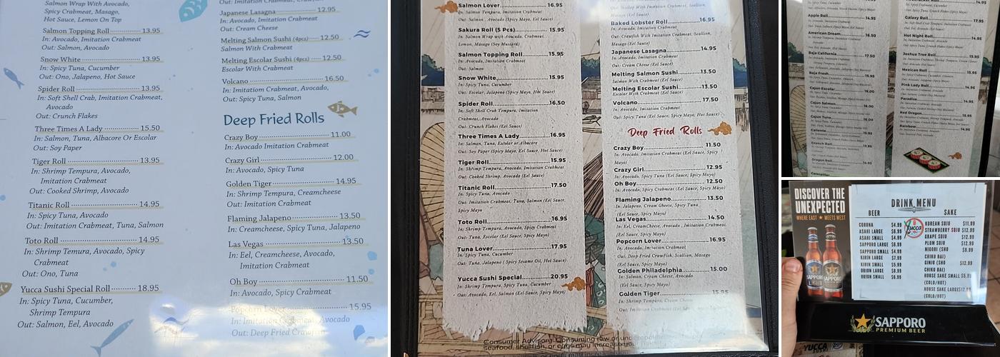 Yucca Sushi and Teriyaki Menu
